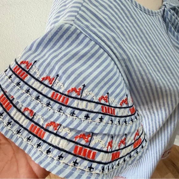 THML Blue and White Striped Cotton Sun Dress with Tassels & Embroidered Details - Picture 8 of 14